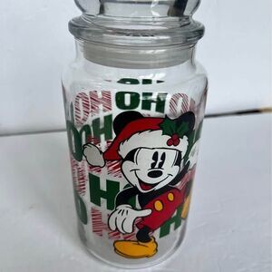 Disney Mickey Mouse Holiday Christmas Glass Jar Canister Ho Ho Ho